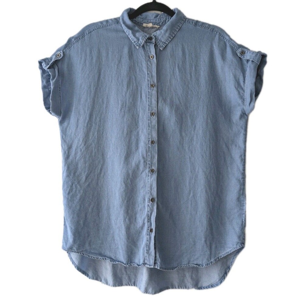 Jane + Delancey Vintage L Chambray Short Sleeve Button Down Roll Tabs